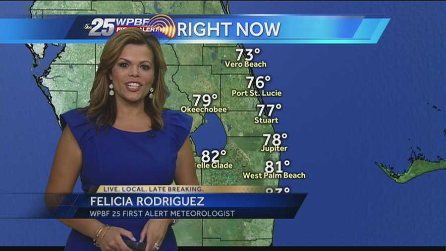 Felicia says expect warm temperatures and scattered showers throughout the Palm Beaches today.