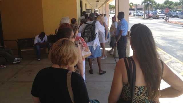 A long line formed outside the Social Security Administration office in Delray Beach.