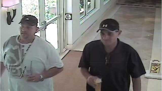 These two men are suspected in recent thefts from hotel spa lockers in Palm Beach.