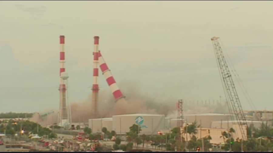 Florida Power & Light's Port Everglades plant was reduced to rubble Tuesday morning, and it was all caught on video.