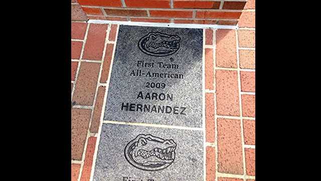 This brick commemorating former Florida Gators tight end Aaron Hernandez is being removed from campus.