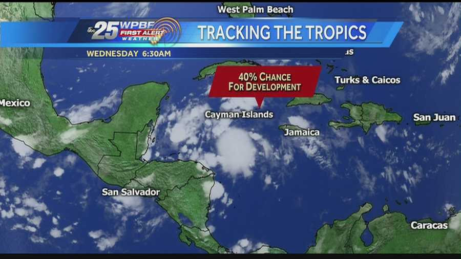 Felicia says there's a good chance for rain on Wednesday, adding that there's a 40 percent chance a system currently brewing in the tropics could develop into our next named storm.