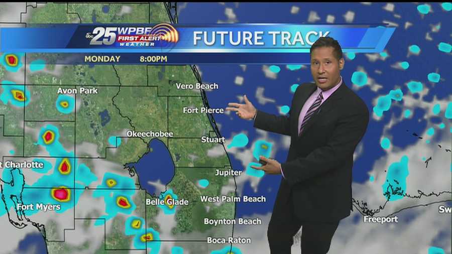 Cris says we can expect continued heat and sunshine, as well as showers and possibly storms on Monday.