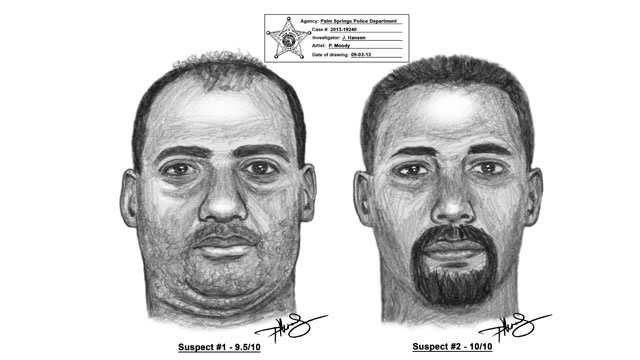 These are sketches of the men who kidnapped and raped a woman in Palm Springs.