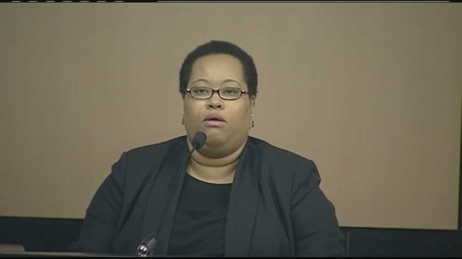 Camille Brown testifies in court during her extortion trial.