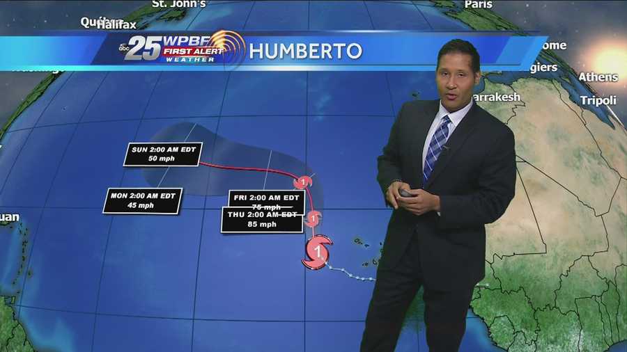 WPBF 25 First Alert Weather meteorologist Cris Martinez is tracking Hurricane Humberto, Tropical Storm Gabrielle and another system with a slight chance of development.