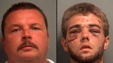 Jupiter Police Officer Kevin Jacko (left) is facing criminal charges after he was caught on video allegedly beating a suspect named Cody Blankenship back in June.