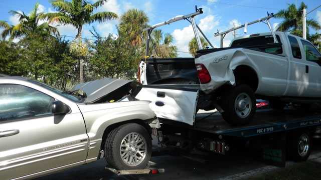 The drivers of this SUV and pickup truck were taken to a hospital after a collision in Delray Beach.