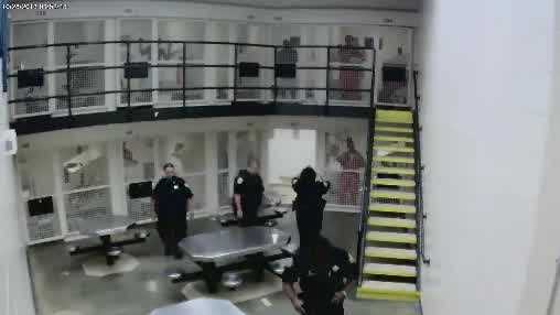 This surveillance video shows an Indian River County Sheriff's Office deputy using pepper spray on an inmate at the jail.