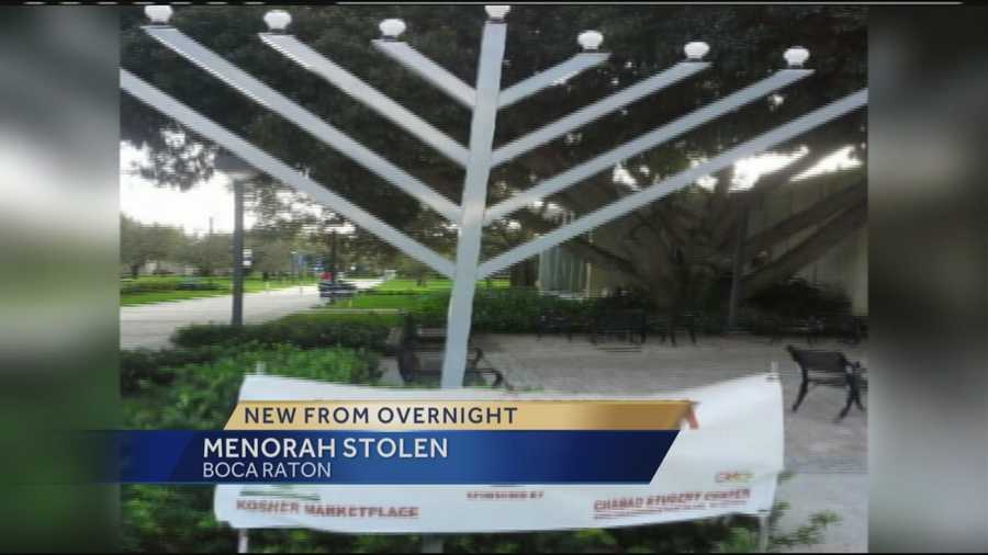 Rabbi Boruuch Liberow had a 9-foot menorah stolen from his yard in Boca Raton.