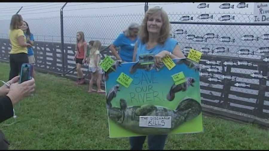 Protesters on the Treasure Coast demand that no water from Lake Okeechobee be discharged into the St. Lucie River, fearing more toxic algae.