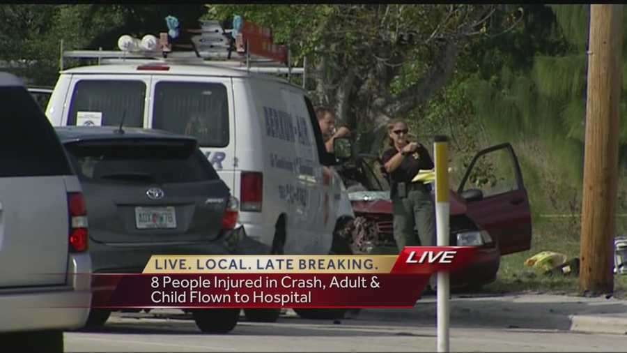 Eight people were injured in a rush-hour crash near a daycare center in Palm Springs on Monday afternoon.