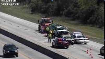 One southbound lane of Florida's Turnpike is blocked, with congestion stretching to Fort Pierce. 