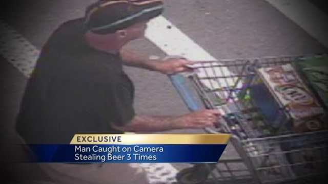 Surveillance video caught a man stealing a loaded shopping cart full of beer three separate times within 24 hours from a local Walmart store, according to Fort Pierce police.