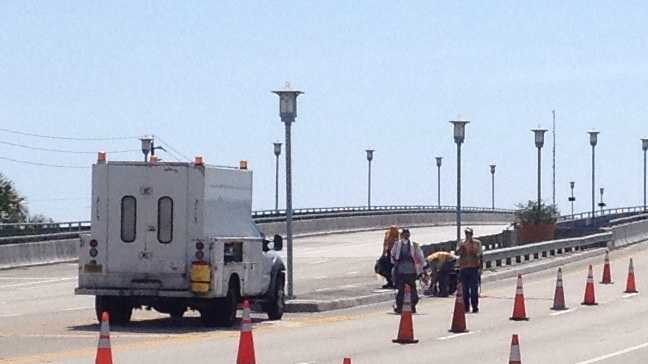 JUNE 13: Crews had to clean up some graffiti that was painted on the Donald Ross Bridge near Jupiter Beach on Friday.
