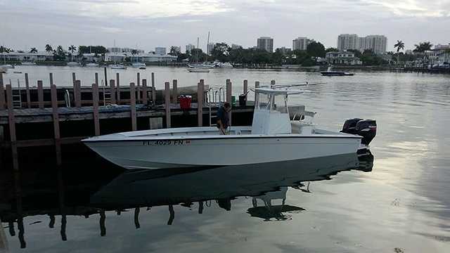 Alexander Ramer is facing charges of felony criminal mischief after police say he was caught on surveillance dumping bleach into pens of bait fish. Ramer's boat (pictured here) was also seized by Boynton Beach Police. 