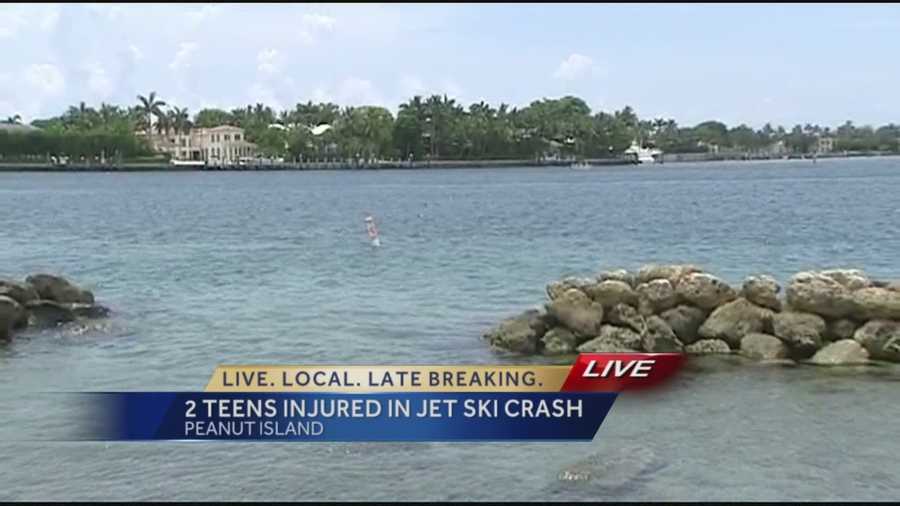 Two teens are recovering after investigators say they crashed stolen jet skis into rocks off Peanut Island early Friday around 1 a.m.