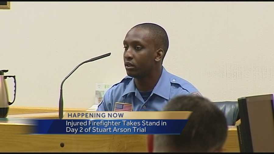 Injured firefighter Jahwann McIntyre took the stand in day two of the arson trial.