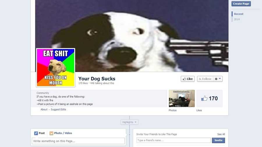 A controversial Facebook page titled "Your Dog Sucks" sparked outrage among animal lovers and was petitioned by hundreds to have Facebook remove the page. 