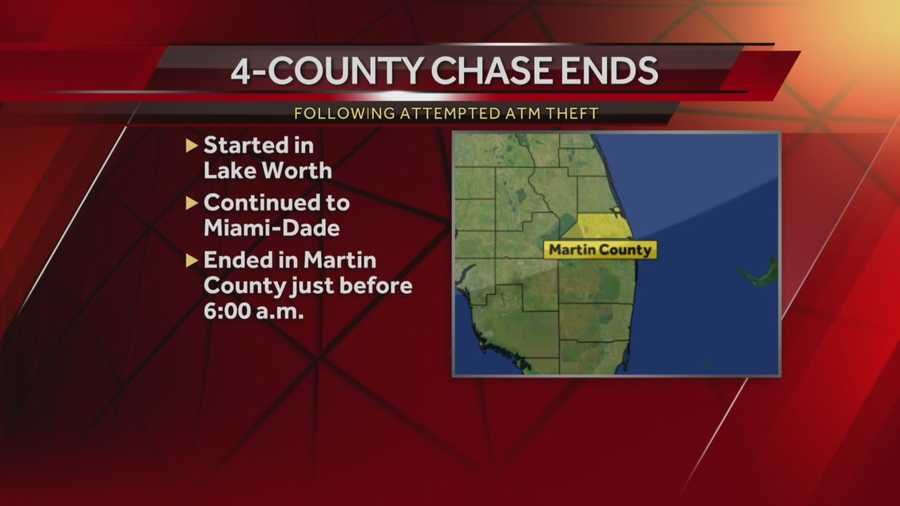 A 4-county high-speed chase came to an end early Monday morning following an ATM heist at a Bank of America in Lake Worth.