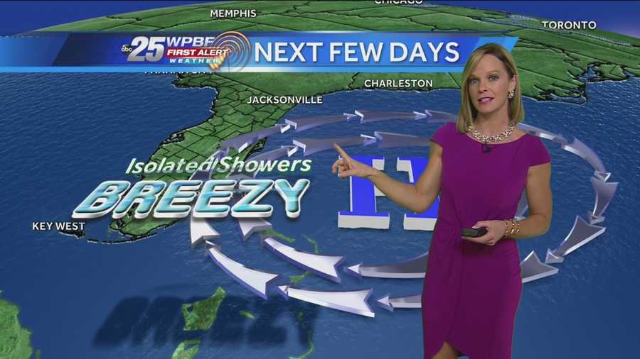 Today we will see some pop-up showers moving in from the Atlantic thanks to that persistent northeast wind, gusting up to 20 mph at times. The high will reach 79-81 degrees with a cloud-sun mix. The same trend will continue tomorrow. By the weekend expect sunny skies & highs around 80 with less wind and no major shower chances.