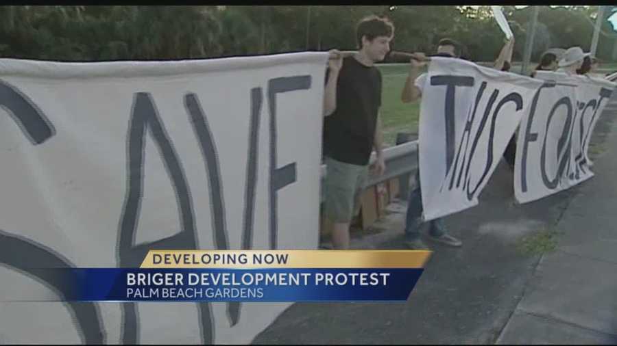 A month after protesters were arrested, they were back in Palm Beach Gardens to fight against a project that could clear away the woods.