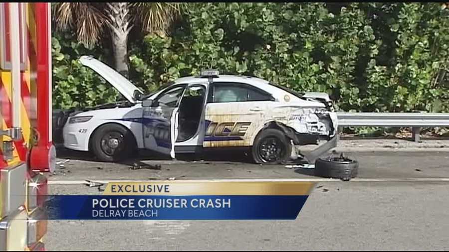 The Florida Highway Patrol is investigating after an out-of-control car slammed into a Delray Beach police cruiser Friday on Atlantic Avenue and Interstate 95.