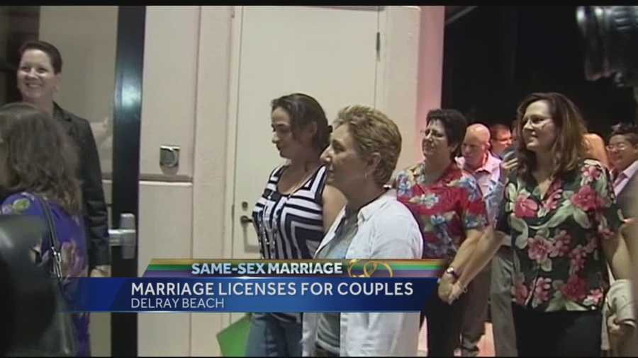 By the time doors opened to the Palm Beach South County Courthouse at 10 p.m. Monday, dozens of same-sex couples were waiting in line eager to fill out marriage licenses and wed. "We've been waiting 17 years for this," said Verdena Turnquist, who was first in line along with her partner, Wanda Mason.