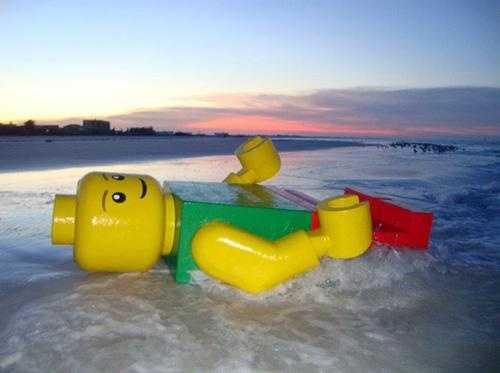 lego man on beach