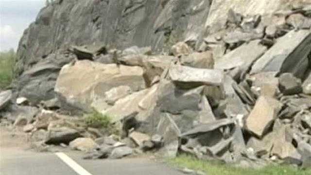 More than 100 tons of stone topple onto the Interstate, near Exit 6.