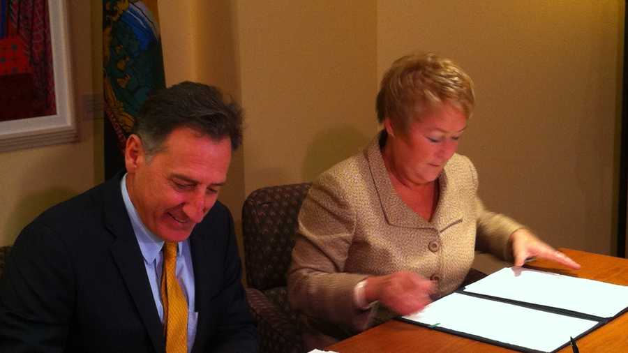 Gov. Peter Shumlin and Quebec Premier Pauline Marois renew formal cooperation agreements Monday in Montreal.