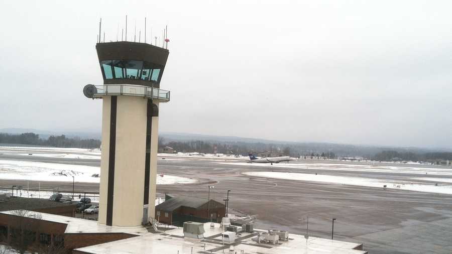 FAA control tower staff watch as a US Airways jet departs BTV Monday.