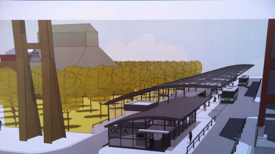 An architect rendering of a $8.9 million downtown transit center CCTA plans to build next year between Cherry and Pearl St.
