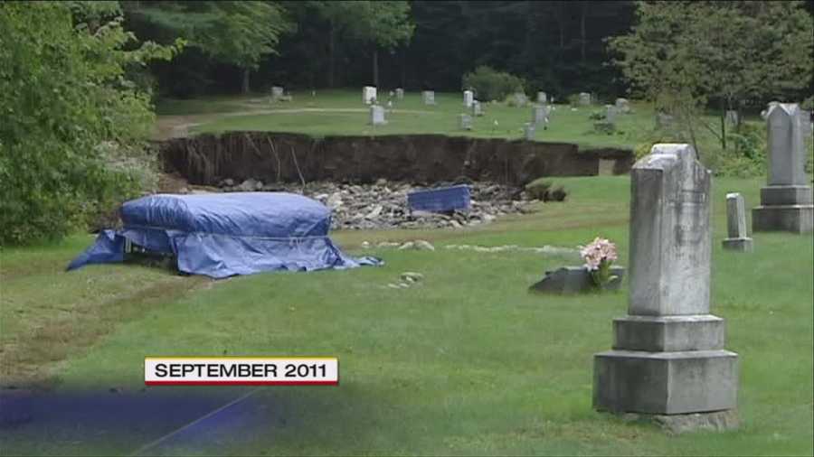 The Woodlawn Cemetery was left in ruins when the quiet Nason Brook swelled into a raging monster during Tropical Storm Irene in August, 2011.