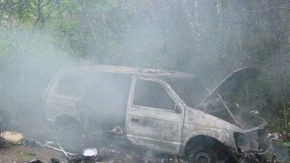 Exploding Camper Minivan explodes at homeless camp
