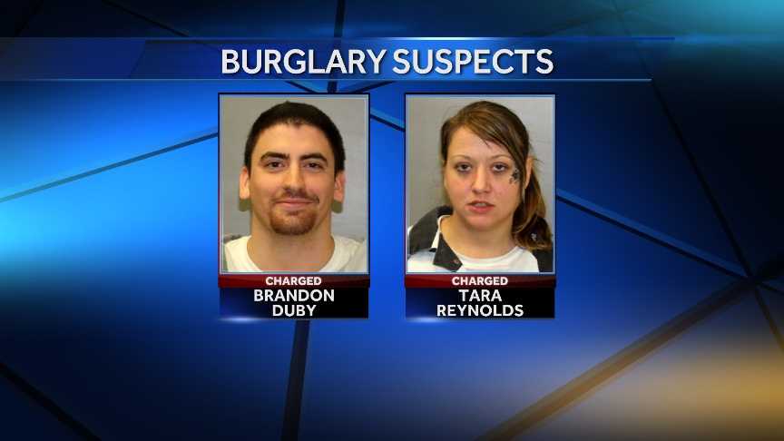 Brandon S. Duby, 22, and Tara L. Reynolds, 34, both of Peru, New York, are facing multiple burglary-related charges for their alleged roles in a string of North Country break-ins.