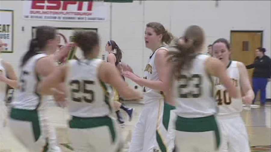 Vermont women's basketball team sports festive sweaters, and a big win.