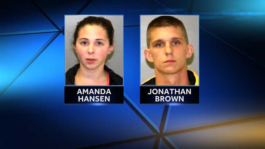 Amanda Hansen, 21, and Jonathan Brown, 20, were arrested on drug possession charges by NYSP following a traffic stop in Peru on July 10, 2014. Police say Hansen was in possession of a small amount of marijuana and Suboxone and that Brown had 53 bags of heroin on him.