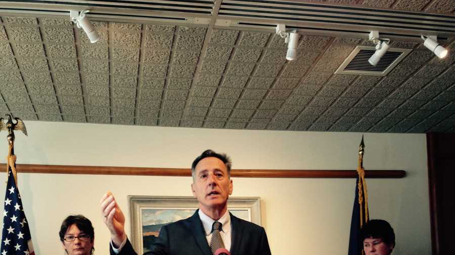 Gov. Peter Shumlin speaks at a news conference Monday in Montpelier and endorsed a constitutional amendment changing how Vermont elects the governor. 