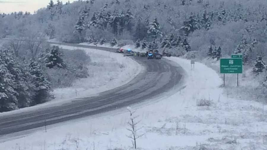 Vermont Route 289 in Essex, Vt. is closed due to a car accident.