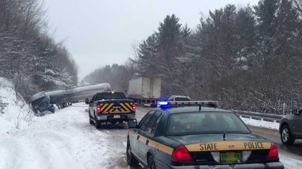 A multiple-vehicle accident involving a jackknifed tractor-trailer closed I-89 on Friday morning.
