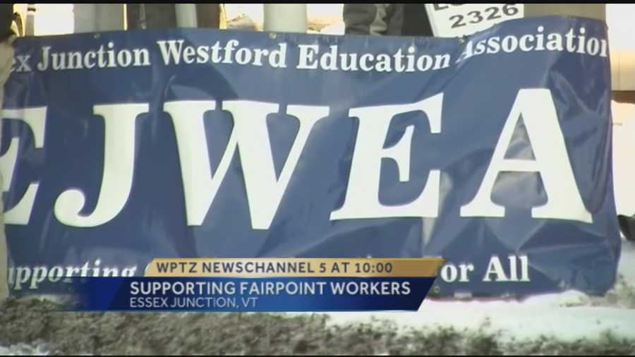 Essex Junction educators stood with striking Fairpoint workers in solidarity Thursday afternoon.