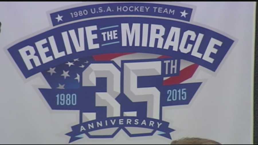 Ken Drake talks with the 1980 Miracle on Ice team, on return.