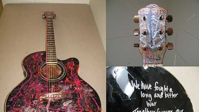 This guitar was left in place of a guitar that was stolen Monday from Advance Music in Burlington, police said.