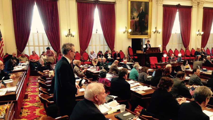 Rep. Willem Jewett (D-Ripton) argues in favor of the gun bill on the House floor Thursday. 