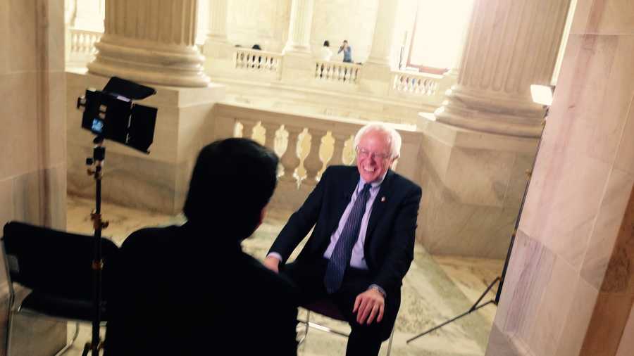 Sen. Sanders speaking with WPTZ as he kicked off his campaign in Washington on April 30, 2015.