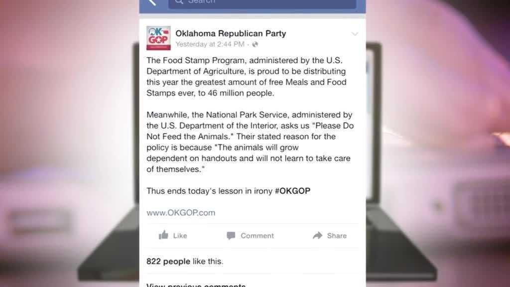 Oklahoma GOP post compares food stamp recipients to animals