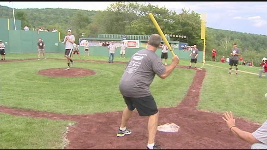 The Travis Roy Foundation wiffle ball tournament gets underway, with help from Tom Messner, and Ken Drake.