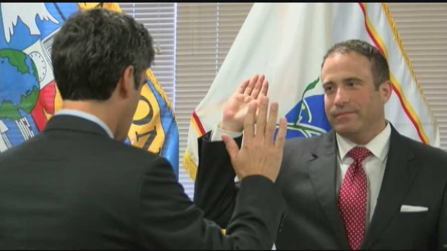 Brandon del Pozo is sworn in as the new leader of Burlington's police department. 