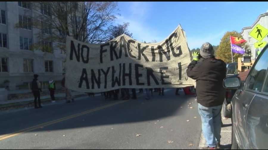 At least 100 people gathered in Montpelier on October 24 to protest Vermont Gas' pipeline and its potential expansion.     